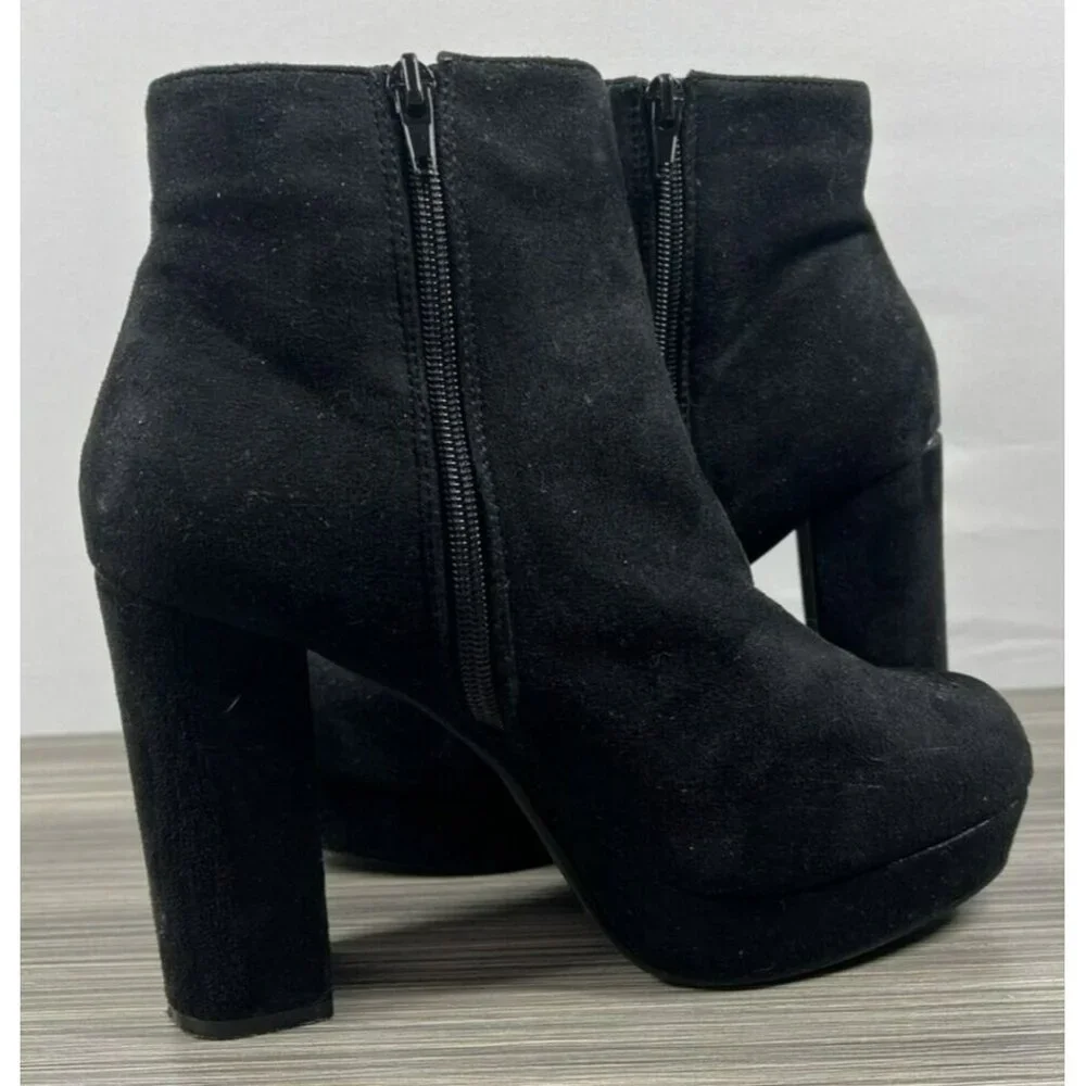 Steve‎ Madden Boots Women's 9 Black Synthetic Zip Platform Heels Ankle Booties